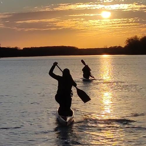 Girls Paddling in Fall